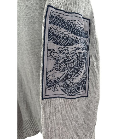 Shanghai Tang Men's Grey Knit Zip Sweater XL Cotton Dragon Patches - Picture 5 of 8